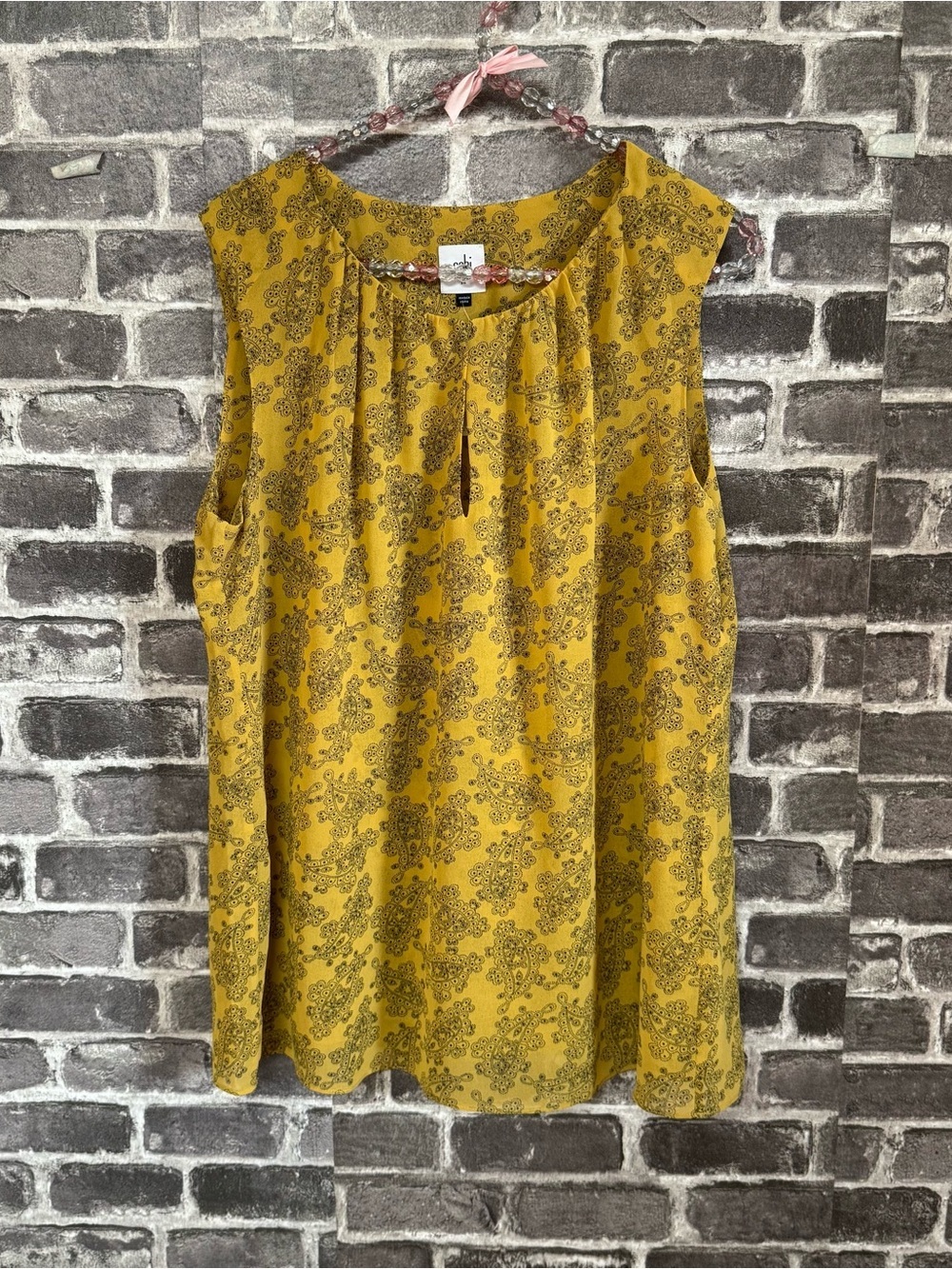NWT Cabi Shine Paisley Blouse gold black sleeveless top shirt